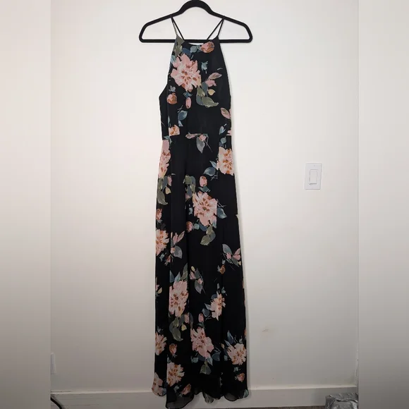Jenny Yoo Kaila A-Line Gown Black Floral Maxi Dress Size 14 (Fits 10)
